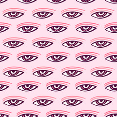 Pattern with eyes. Seamless vector background in pink colors. Cute textile design.