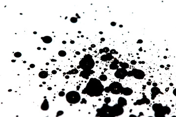 Black Ink Paint Splatter Drip on White Background