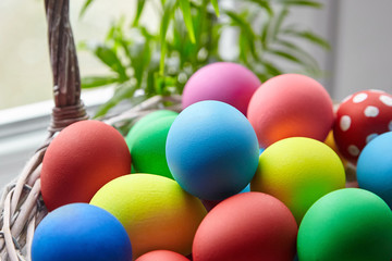 Easter Day, basket with colorful Easter Eggs