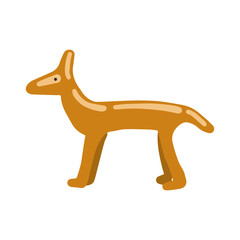 Figure of a llama exhibit isolated on white background. Golden statuette. Ancient artifacts. Historical museum. The Inca culture. Museum piece. Vector illustration. Flat style.