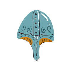 Viking helmet exhibit isolated on white background. Historical museum. Ancient artifact. Museum piece. Vector illustration. Flat style.