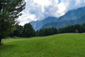 Fototapeta na wymiar An eye catching view of a golf ground at Pahalgam Kashmir,India.