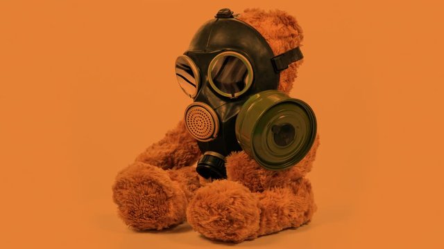 Crazy teddy bear with gasmask