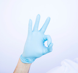 hand in glove. COVID-19. Virus. Okey. Ok