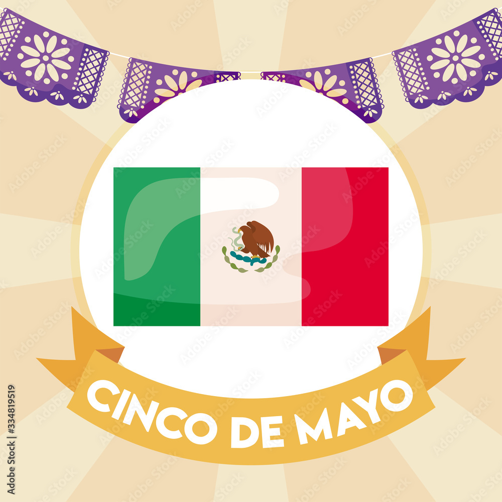 Wall mural label cinco de mayo with mexican flag