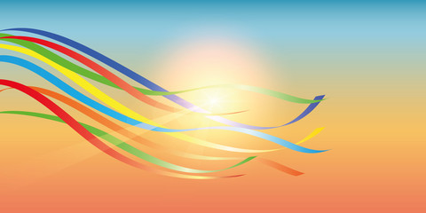 colorful maypole ribbons in blue sunny sky vector illustration EPS10