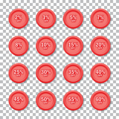 Vector red sale percent tags set