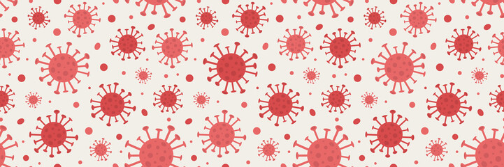 Coronavirus - banner concept with seamless pattern. New disease COVID-19. Dangerous pandemic. Vector illustration