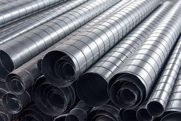 Steel pipes for ventilation system. Ventilation ducts components Construction equipment.