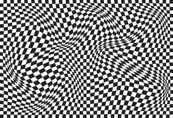 Vector abstract geometric wavy chessboard background - obrazy, fototapety, plakaty