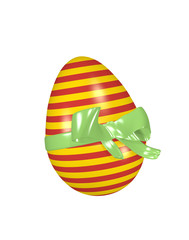 rot-gelb gestreiftes Osterei mit grünem Schleifenband auf weiß isoliert. 3d rendering