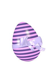 Lila gestreiftes Osterei mit Schleifenband auf weiß isoliert. 3d rendering