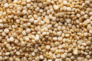  Dry quinoa croup closeup in full frame. Quinoa photo for recipes, grocery departments, logo. Quinoa photo wallpaper.