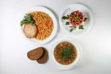 multi-course lunch offer on white plates