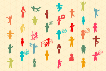 Drawing vector of People in lockdown and social distancing. Keep distance each other for 2 meters or 6 feet to avoid covid-19 infected. So stay at home and work from home too.