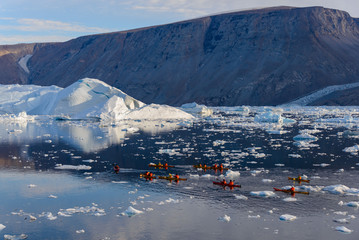 Landscape with iceberg in Greenland at summer time. Sunny weather.