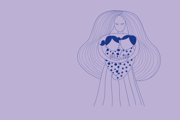 Mother’s Day greeting card - Mother holding two babies