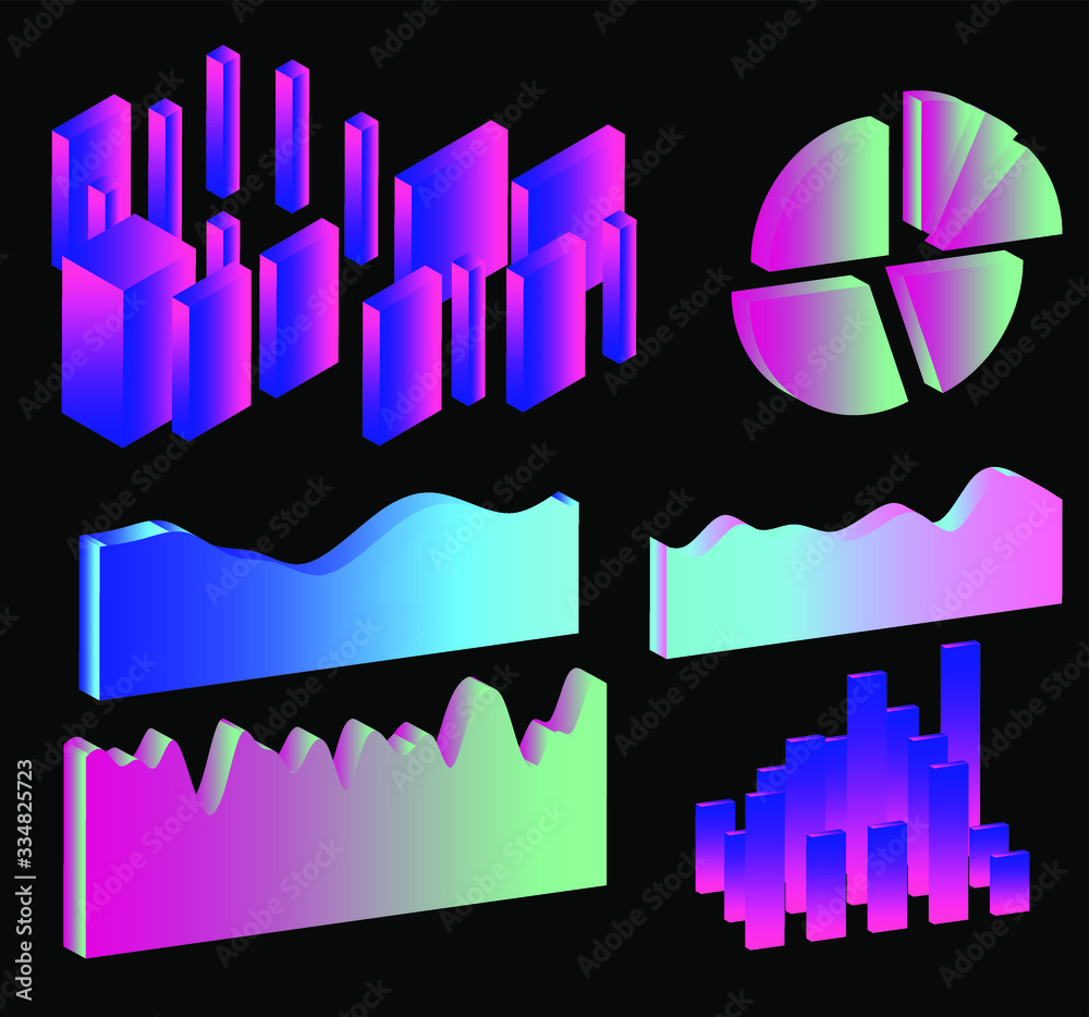 Aufkleber Set of 3D graphs, charts, histograms and plots for UI and UX design.