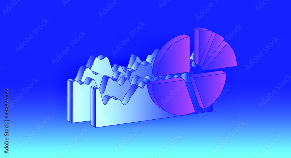 Aufkleber 3D graphs, charts, histograms and plots for UI and UX design. Big Data and Statistics concept.