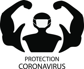 Strong, infectious coronavirus from China type of 2019-nCoV. Big muscles symbolize medical mask protection viruses. Outbreak coronavirus. Vector illustration.