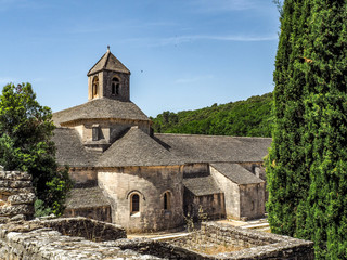 Fototapeta na wymiar Abbaye de Senanque in Gordes, France, with newly planted lavender fields.