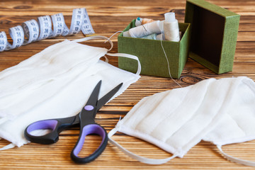 Sewing medical DIY protective mask. Hand made.