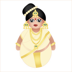 Cute indian doll in kerala traditional saree dress