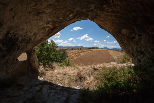 Morgia di Pietravalle or Morgia dei Briganti, a huge limestone formation rock. The Morge park of Molise, Isernia, Molise.