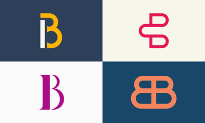Modern abstract letter B logo design. Minimal B initial based icon. Initial BB vector. 4 in 1 bundle