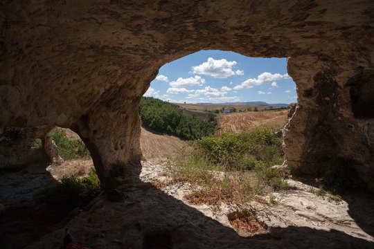 Morgia di Pietravalle or Morgia dei Briganti, a huge limestone formation rock. The Morge park of Molise, Isernia, Molise.