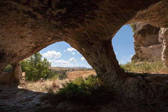 Morgia di Pietravalle or Morgia dei Briganti, a huge limestone formation rock. The Morge park of Molise, Isernia, Molise.