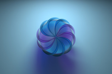 3d abstract figure made of glass. Center frame composition. Refraction glass material. Twisted shape...