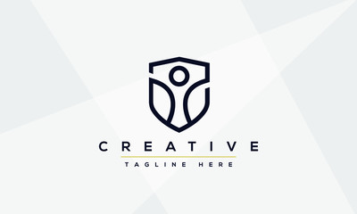 Shield in line logo design template. Guard security sign vector.