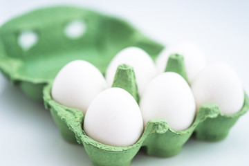 Green Paper Egg Box with white egg on white background