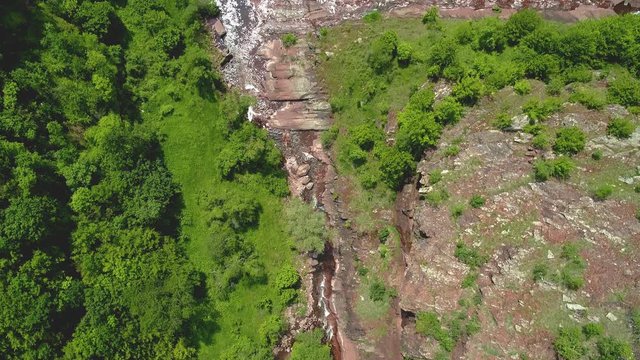 Aerial shot of one of many Stara Planina mountain rivers. This one is called "Toplodolska" by the name of nearby village called "Topli Do".