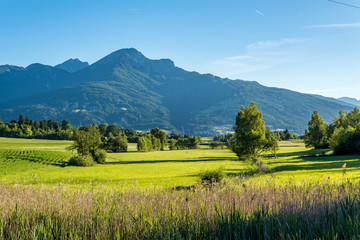 View at valley and mountains in Innsbruck, Austria.