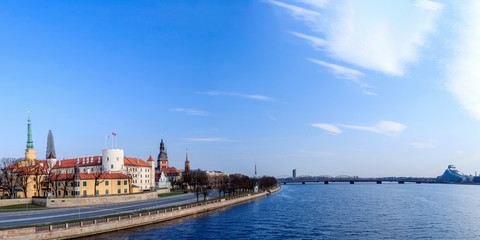 Panoramic view on the old Riga town - historical district, UNESCO heritage of the capital city of Latvia, Europe
