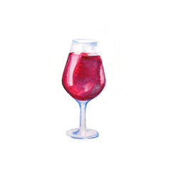 watercolor red wine in a glass isolated on white background  hand drawn illustration 
