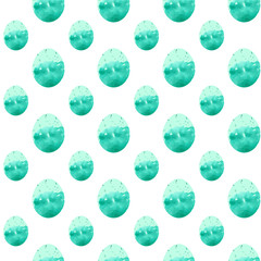 Emerald with mint topEaster egg seamless pattern. Hand drawing watercolor sketch on white background. Colorful illustration. Picture can be used in greeting cards, posters, flyers, banners, logo