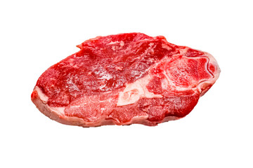 A leg of lamb cut into steaks lies on a white background. Isolated.