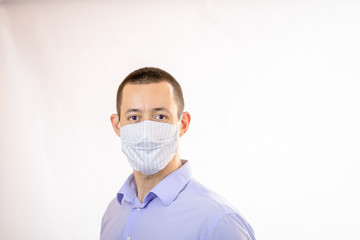 Man wearing protective mask to prevent getting sick. Medical and healthcare of Coronavirus COVID-19 concept. Copy space.
