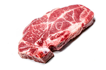 Obraz premium Raw pork neck tenderloin steak lies on a white background. Isolated