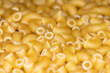Selective focus on layer of macaroni pasta on low angle