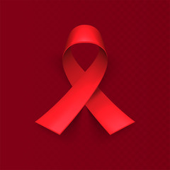 Realistic red ribbon, world aids day symbol, 1 december. Red background, backdrop. Templates for placards, banners, flyers, presentations, reports, invitation, posters, brochure, voucher discount - 334833915