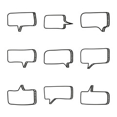 Obraz premium Vector set of hand drawn speech bubbles. Doodle style speaking bubbles isolated on white background.