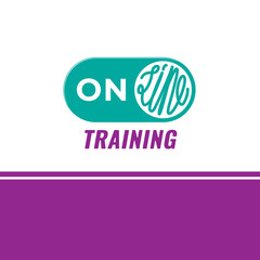 Online Tranining Logo Lettering On and Off Toggle Switch Buttons Style Creative Concept as Template for Your Online Business - Purple and Turquoise on White Background - Contrst Graphic Design