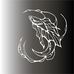 Fototapeta premium Illustration in the form of a cockerel and sea wave fish. Chalk on a blackboard.