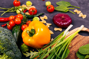 Close up of various colorful raw vegetables