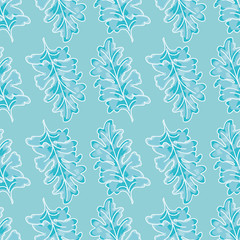 Dusty Miller leaves surface pattern design. Turquoise foliage seamless vector background.