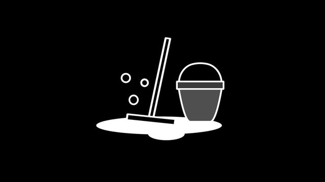 Washing floor 2d animation. Housekeeping concept. Black background 